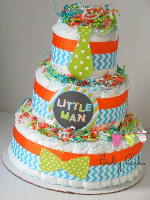 Colorful diaper cake for baby shower