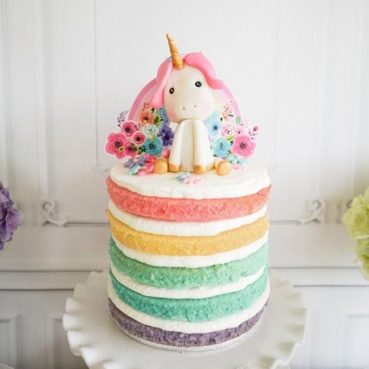 Colorful unicorn naked cake