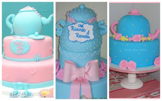 pink and blue cake for bridal shower
