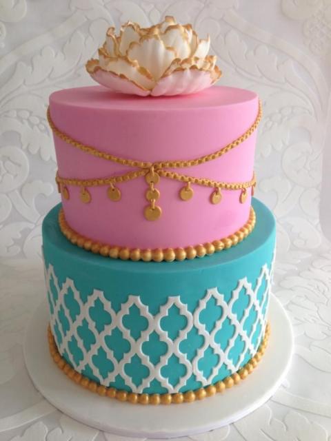 Pink and blue cake with details