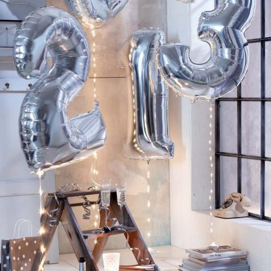 Number silver balloons at New Year party
