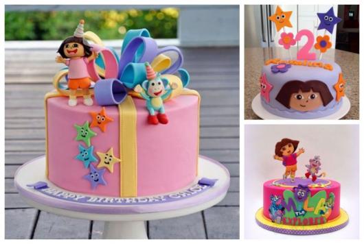 Montage with three images of Dora Aventureira cake.