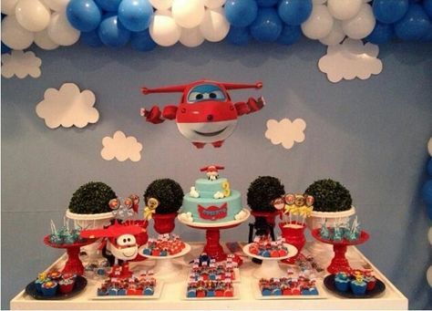 Simple Super Wings Party Decoration with Blue and White Balloons