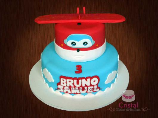 Super Wings Cake Decorated with blue and red American paste