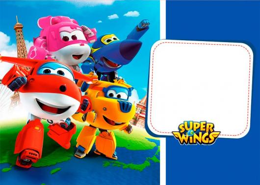 Super Wings Party Invitation with Blue Background