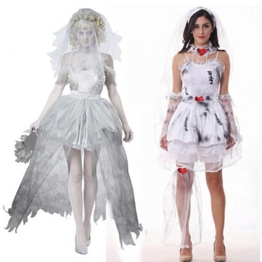 Corpse Bride Fantasy Short Dress with Black Stains