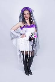 Improvised Corpse Bride Costume with Purple Flowers Tiara