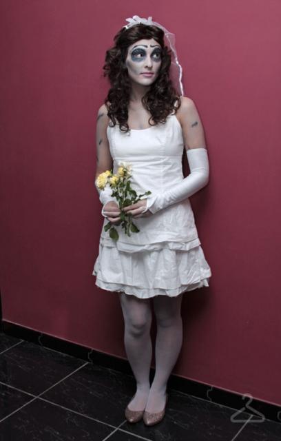 Improvised Corpse Bride Costume with simple white dress