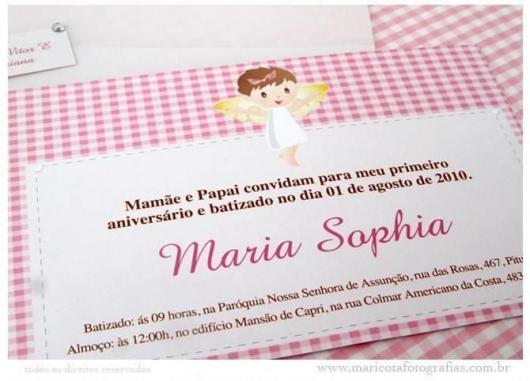 Christening and birthday invitation together with plaid background