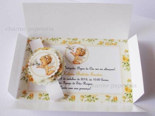 Christening and birthday invitation together with angel applique