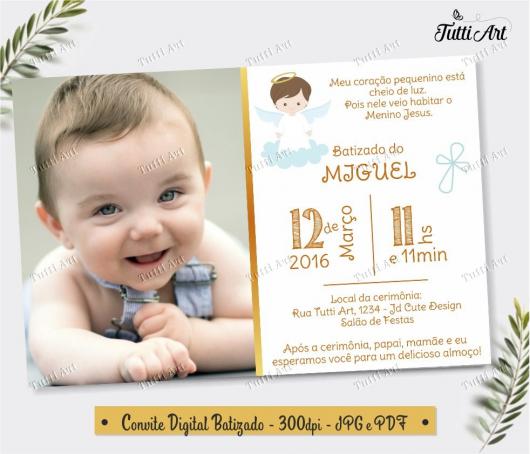 Christening invitation with photo and gray background