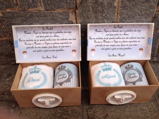 Baptism invitation for groomsmen box with personalized mug and washcloth 