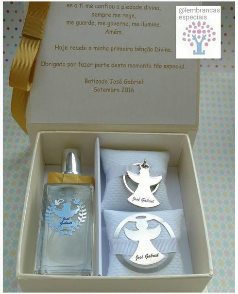 Christening invitation for groomsmen box with perfume and angel key chain