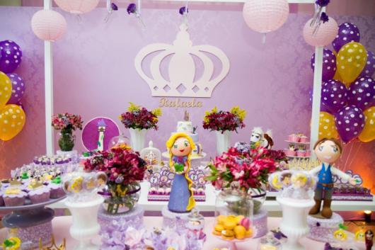 Rapunzel Baby Party decorated with lilac fabric panel and MDF appliqué in the shape of a crown