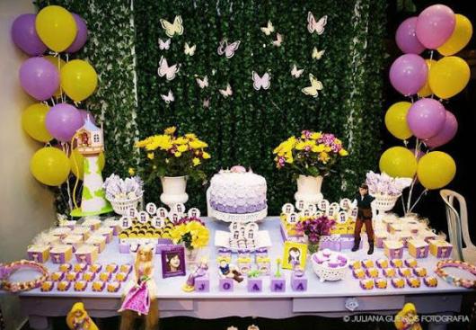 Provencal Rapunzel party decorated with an English wall and butterfly appliqué
