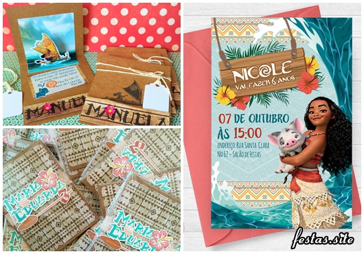 Moana invitation card templates with envelope and scrap on craft paper