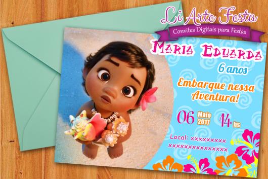 Moana baby invitation with color gradient