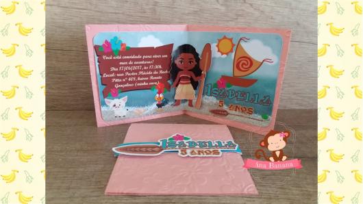 Pink pop up Moana invitation with 3D applique