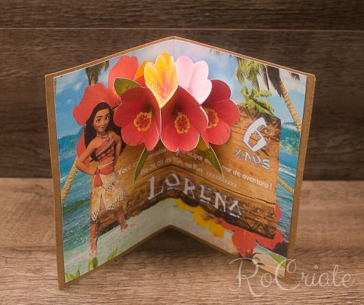 Moana pop up invitation with 3D flower applique