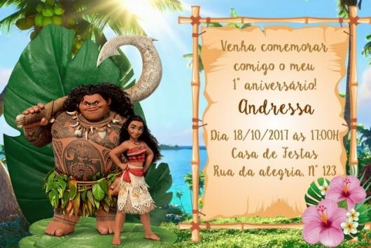 Moana invitation card with plate detail