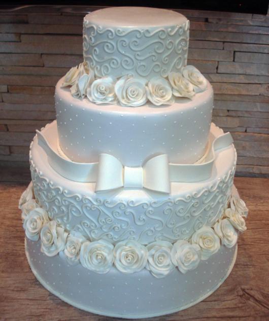 fake white biscuit cake with bow
