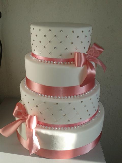 fake biscuit cake with stones and ribbons