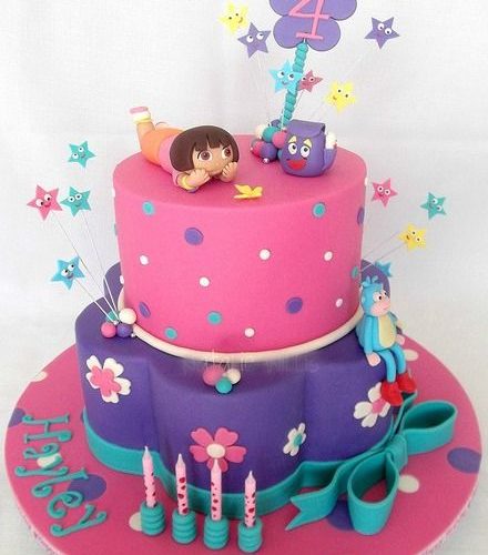 Pink and purple adventurous Dora cake.