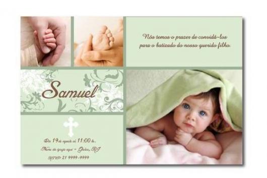 Christening invitation with photo and green background