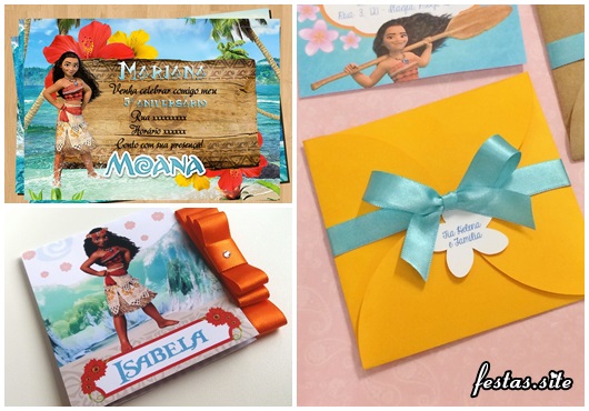 Moana invitation card and scrap templates decorated with ribbon bow