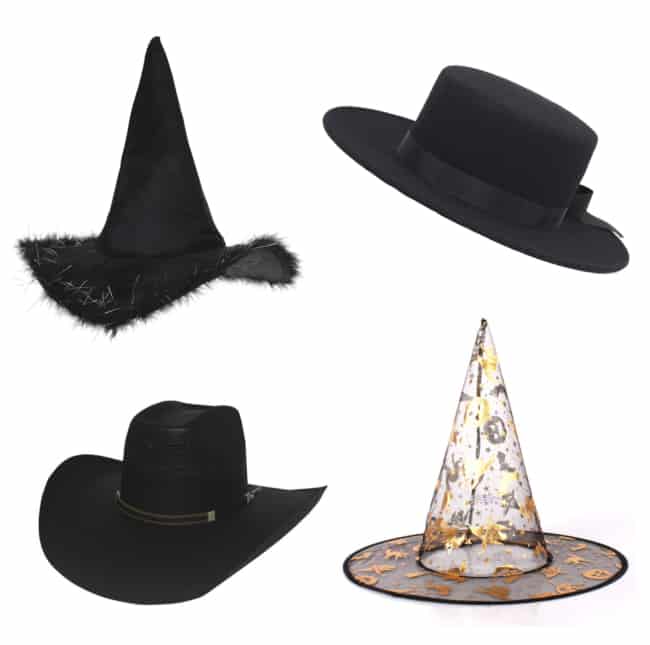 Black hat models for improvised witch costume