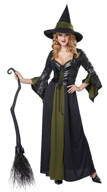Black and green medieval witch costume