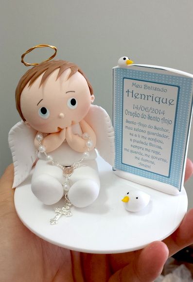 Favors for godparents of baptism angel with rosary