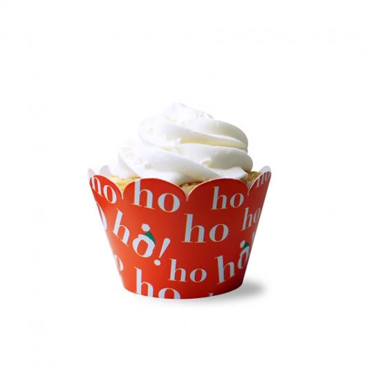 Red Christmas Cupcake Wrapper with Hohoho Print