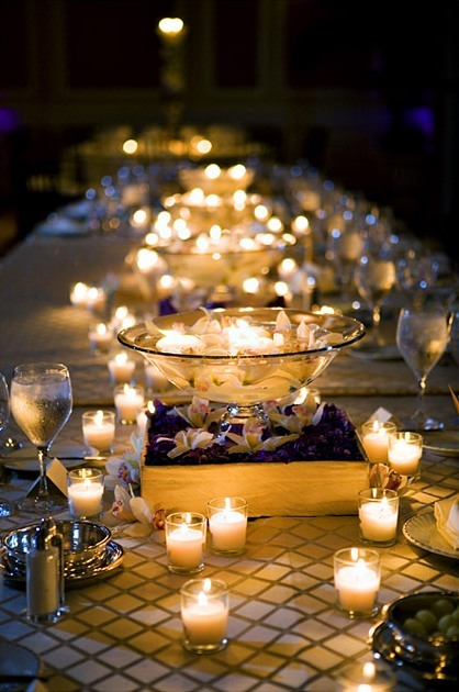 New Year's decoration luxury table with candles.