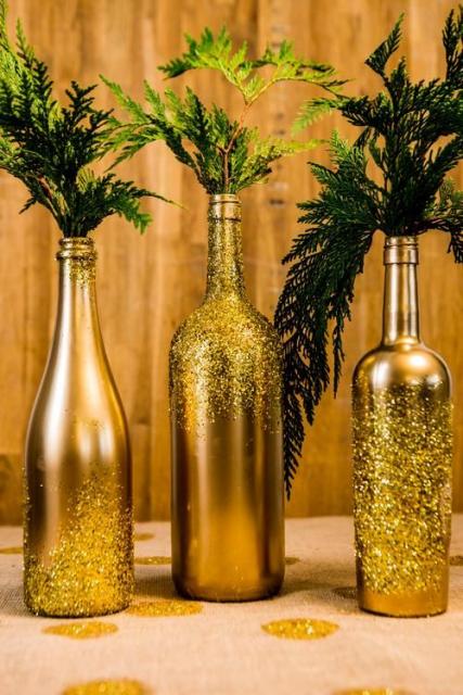 New Year's decoration recycled golden bottles