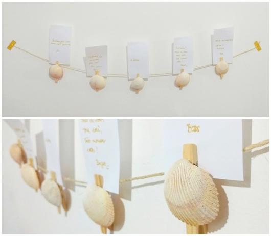 New Year decoration message clothesline with seashell