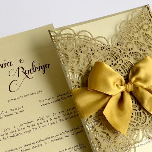 Simple golden arabesque engagement invitations