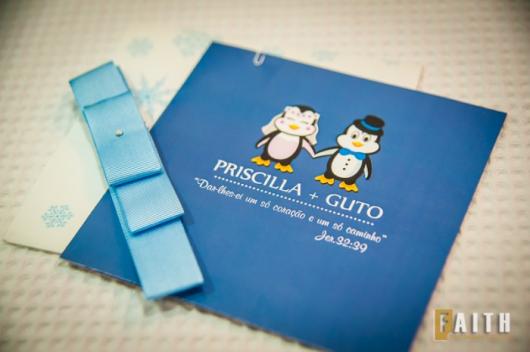 Simple Blue Engagement Invitations illustrated with penguins