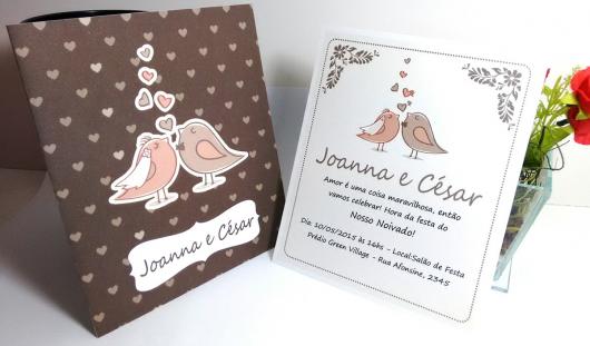 Simple Engagement Invitations illustrated with brown lovebirds