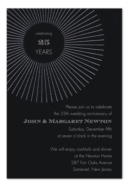 25 year simple black and white invitations