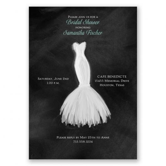 black and white invitations with wedding dress design