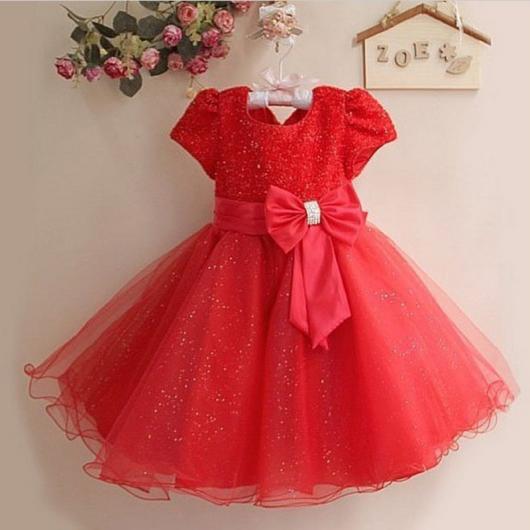 Red children's dress with bow