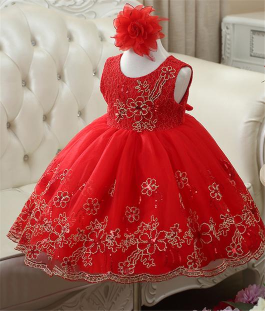 Swirled red dress with tiara