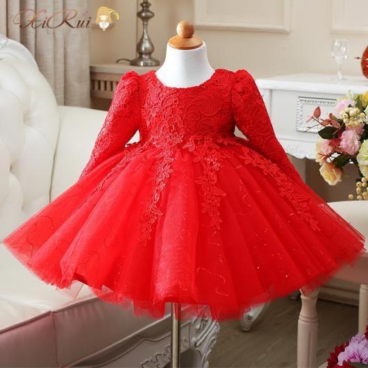 Children's red dress with lace