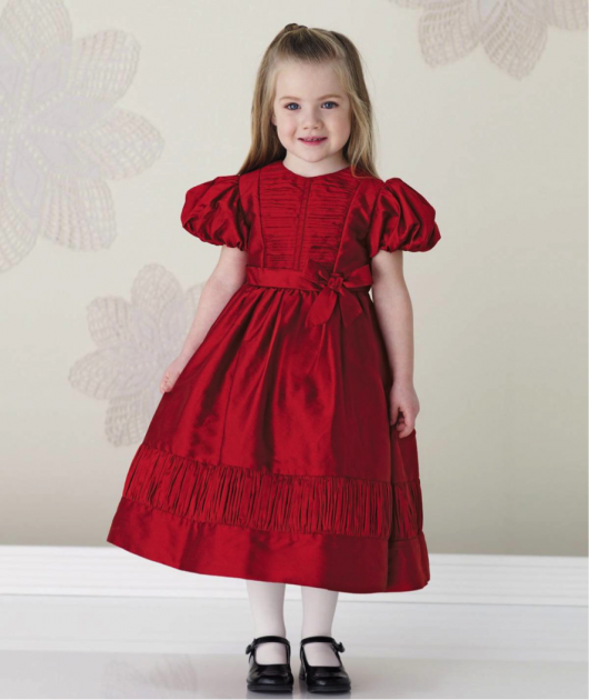 Children's red dress with pleats and bow