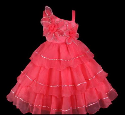 Children's pink dress with flowers for a party