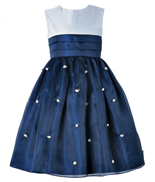 Children's blue graduation dress with flower appliqué