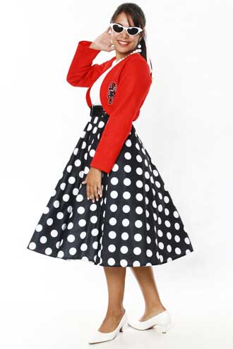 Dot skirt with red jacket