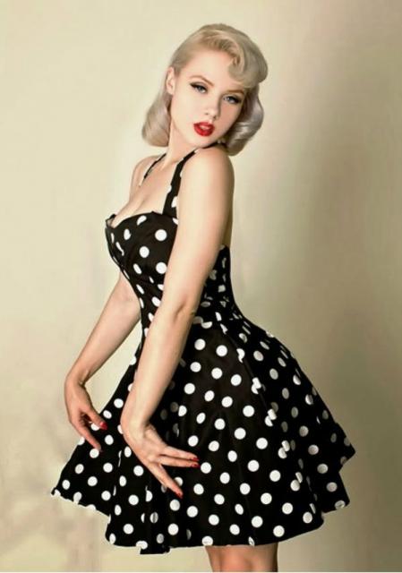 black and white polka dot round dress 