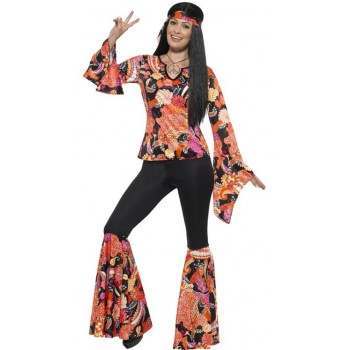 Black and orange 60s hippie costume model